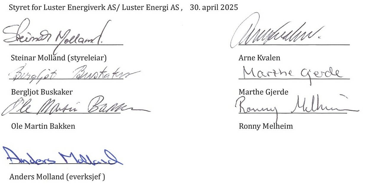 Signaturer frå alle i styret